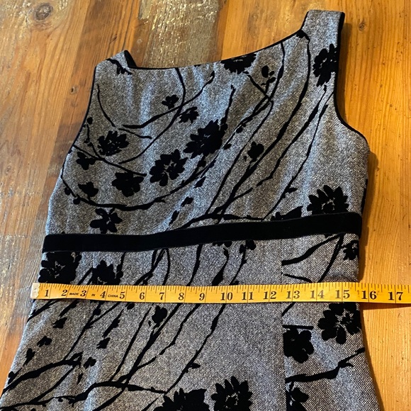 Wool silk blend midi dress with floral velvet burnout black gray sleeveless - Picture 10 of 15